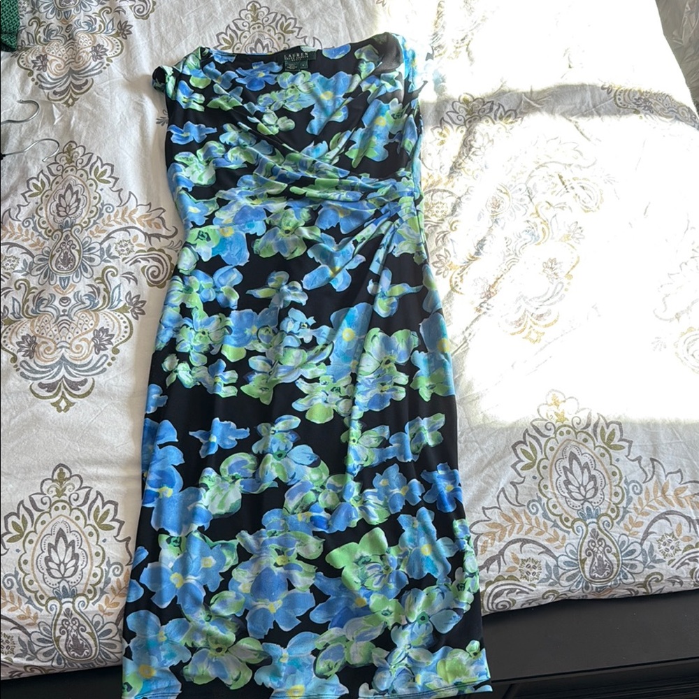 Lauren Ralph Lauren Blue Sheath Midi Dress Cowl Neck Sleeveless